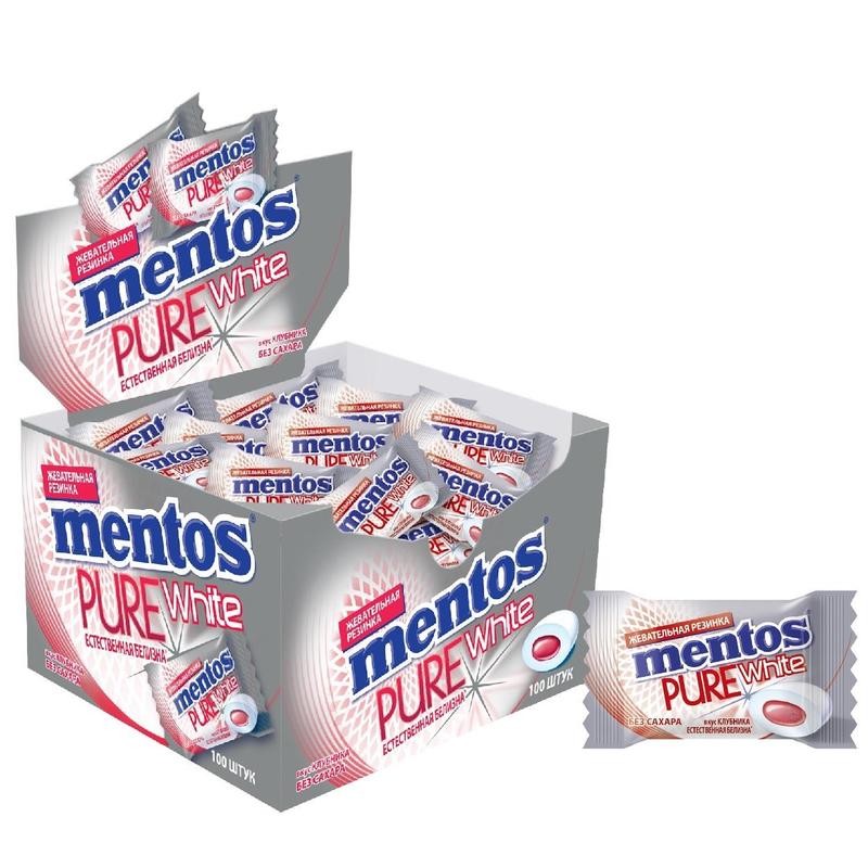 Жевательная резинка Mentos Pure white вкус Клубника 100шт